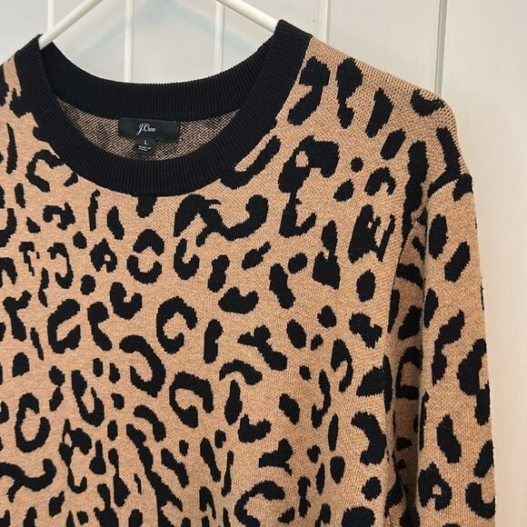 J. Crew Cotton Wool Blend Leopard Print Sweater Dress Size Large - Picture 2 of 8